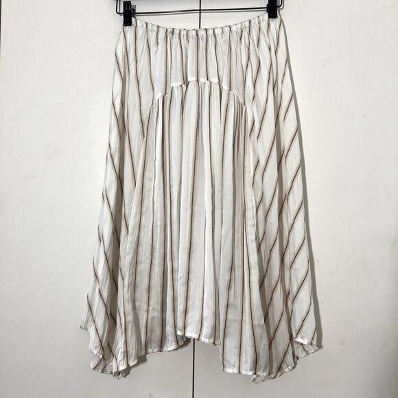 Vince Midi Skirt Women’s S Satin Striped Asymmetrical Grunge Fairy Boho - Picture 2 of 8